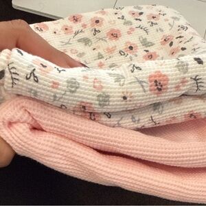 Baby Receiving Blankets – Pink Waffle Knit & Floral (Set of 2)